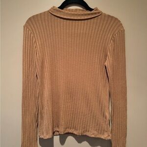 Topshop Tan Ribbed Long Sleeve Blouse